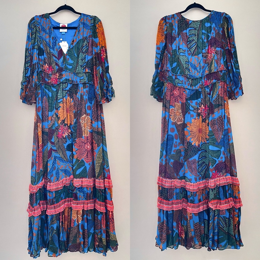 NWT Anthropologie Farm Rio Puff Sleeve Maxi Dress - Picture 4 of 12